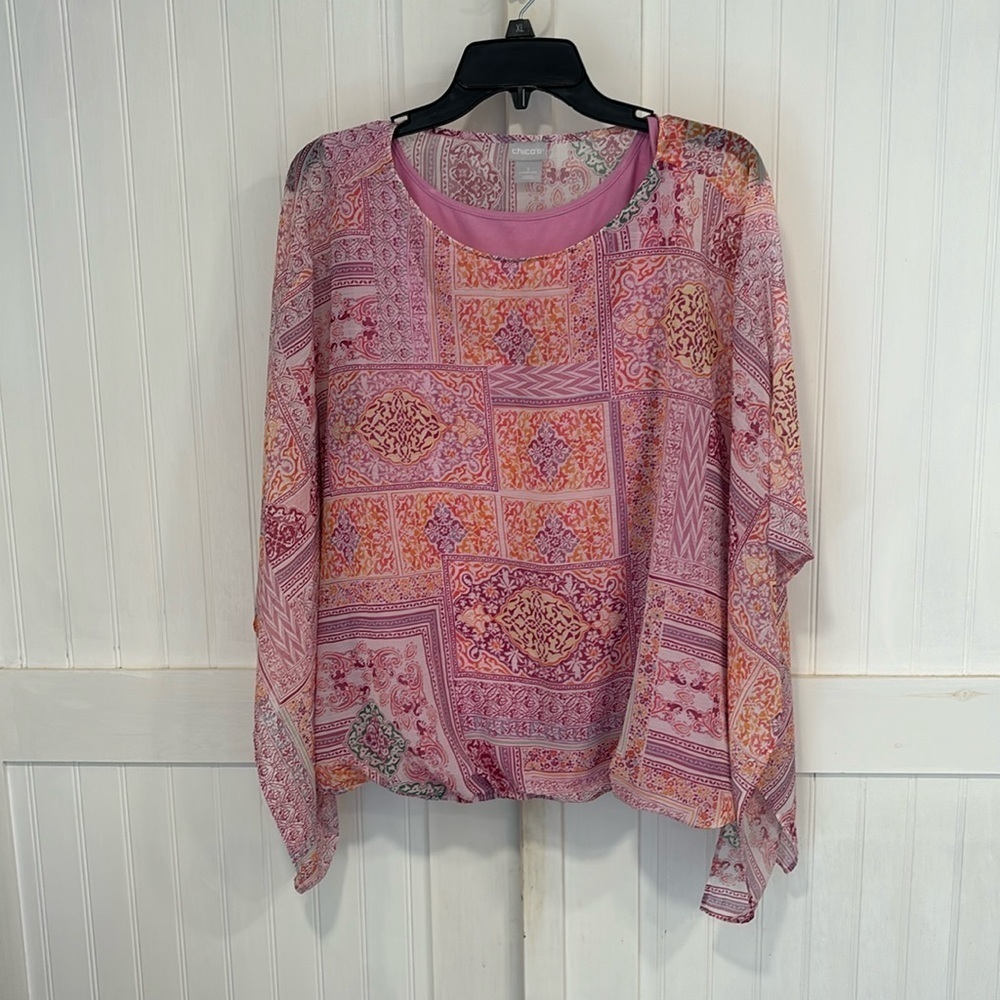 Chico’s sleeveless pink tank with pastel tunic size Chico’s 3. (Fits like XL)